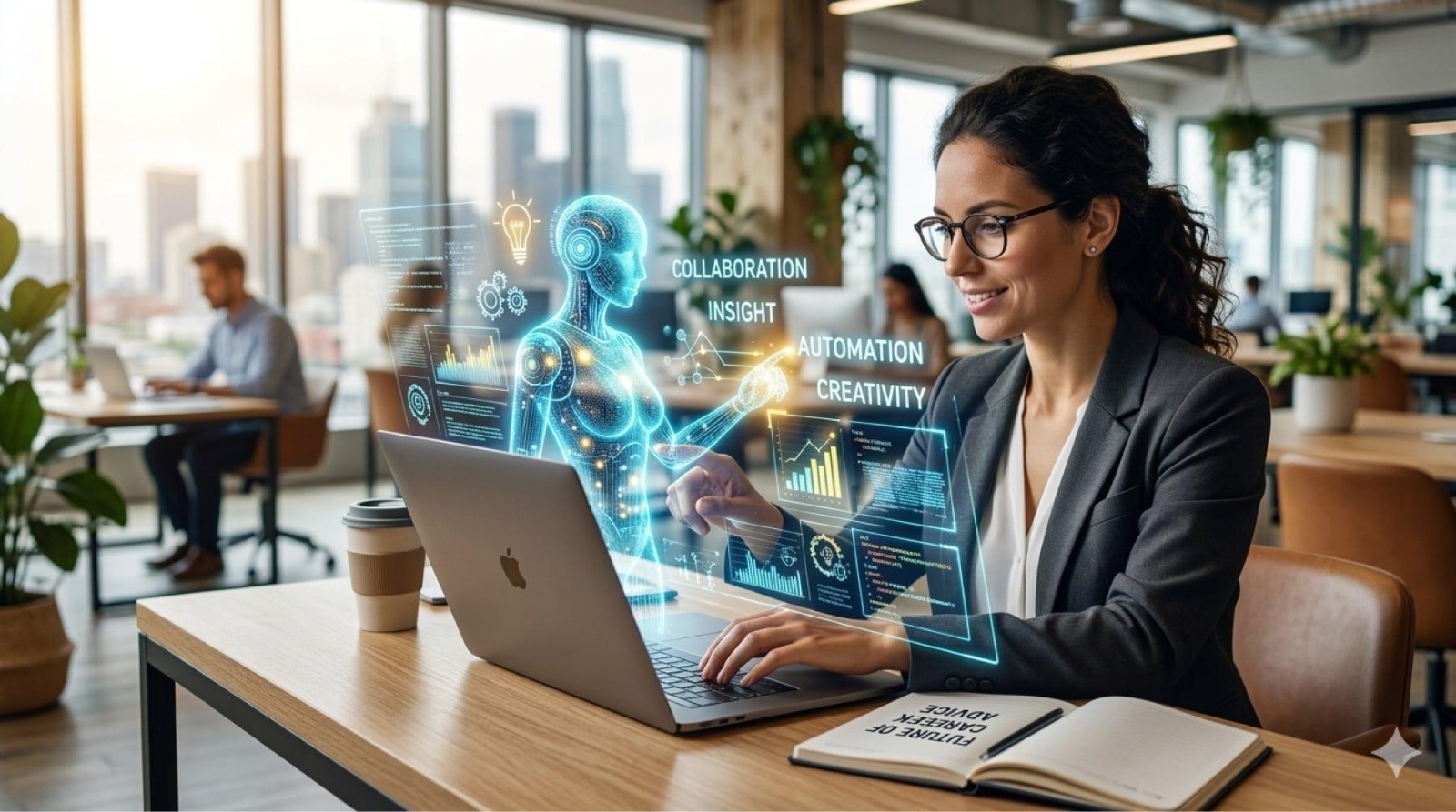 Business team discussing AI adoption in a modern office