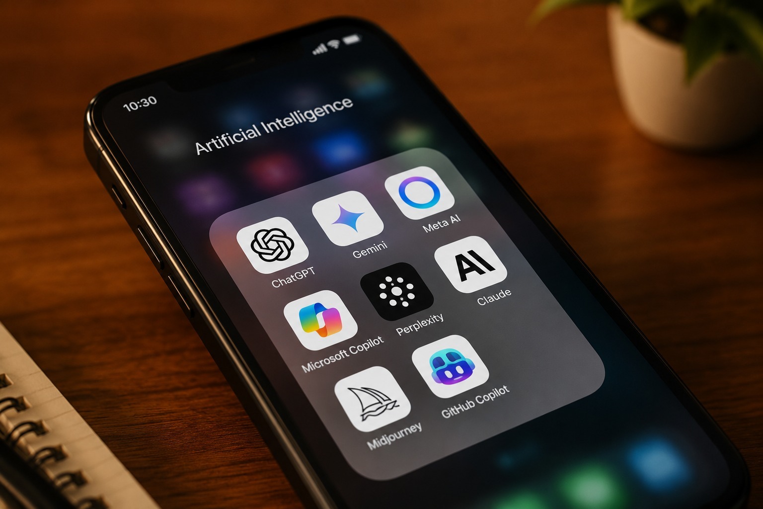 AI tools like ChatGPT, Gemini and Meta AI on a smartphone