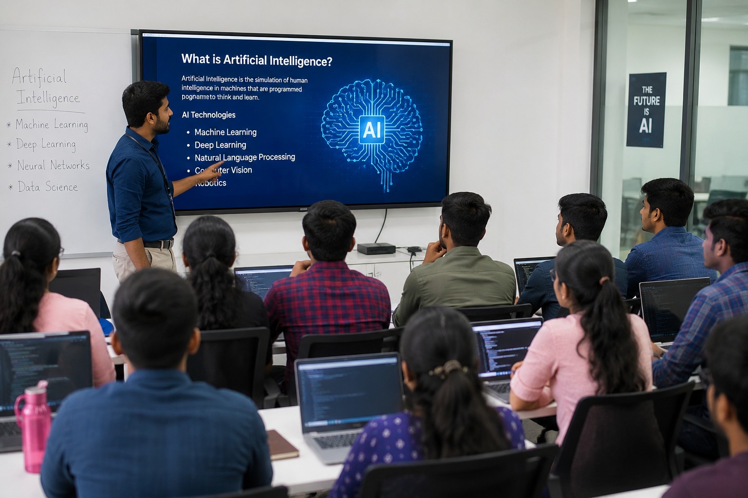 Students attending an AI training class in Pondicherry